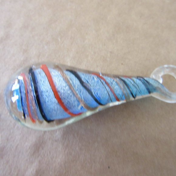 Glass Pendant Statement Necklace Blue Red Swirl Teardrop - Picture 7 of 10